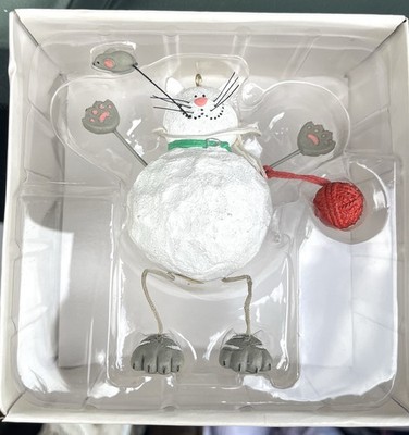 Snowball Cat with yarn and mouse Christmas ornament Festive Kitten Holiday Charm