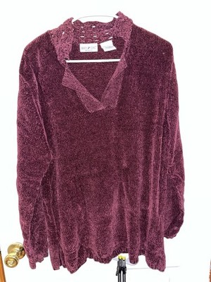 Vintage White Stag Velour Chenille Purple Knit Sweater Size 14/16 W