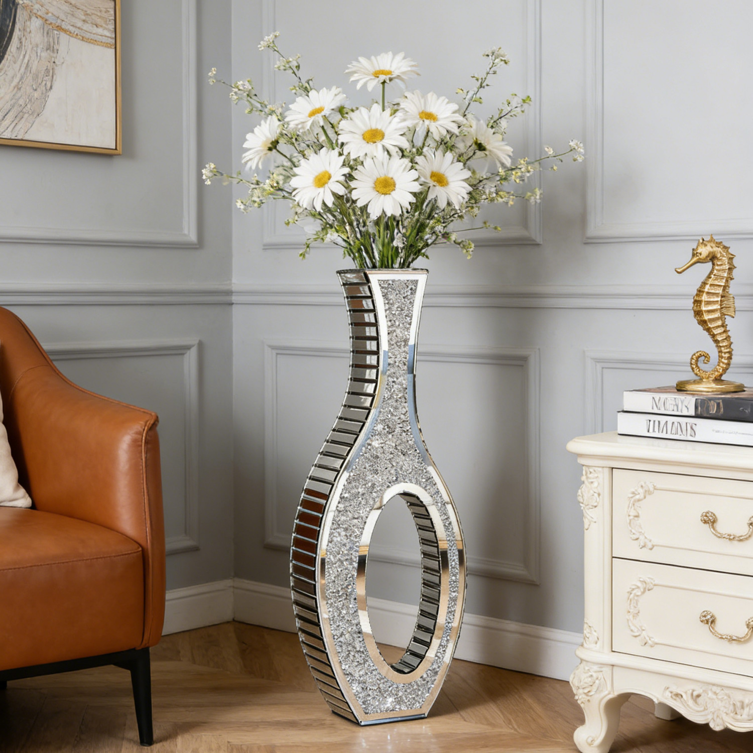 LUVODI Tall Floor Vase Crushed Diamond Mirrored Vase for Home,Office,Hotel Decor