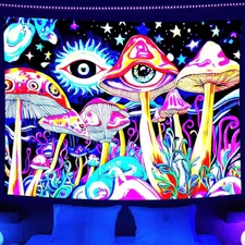 Blacklight Tapestry Mushrooms Tapestry for Bedroom Uv Reactive Tapestry 78X59 In