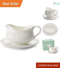 Porcelain Gravy Boat with Stand 24 oz Elegant Dining Entertaining Kitchen