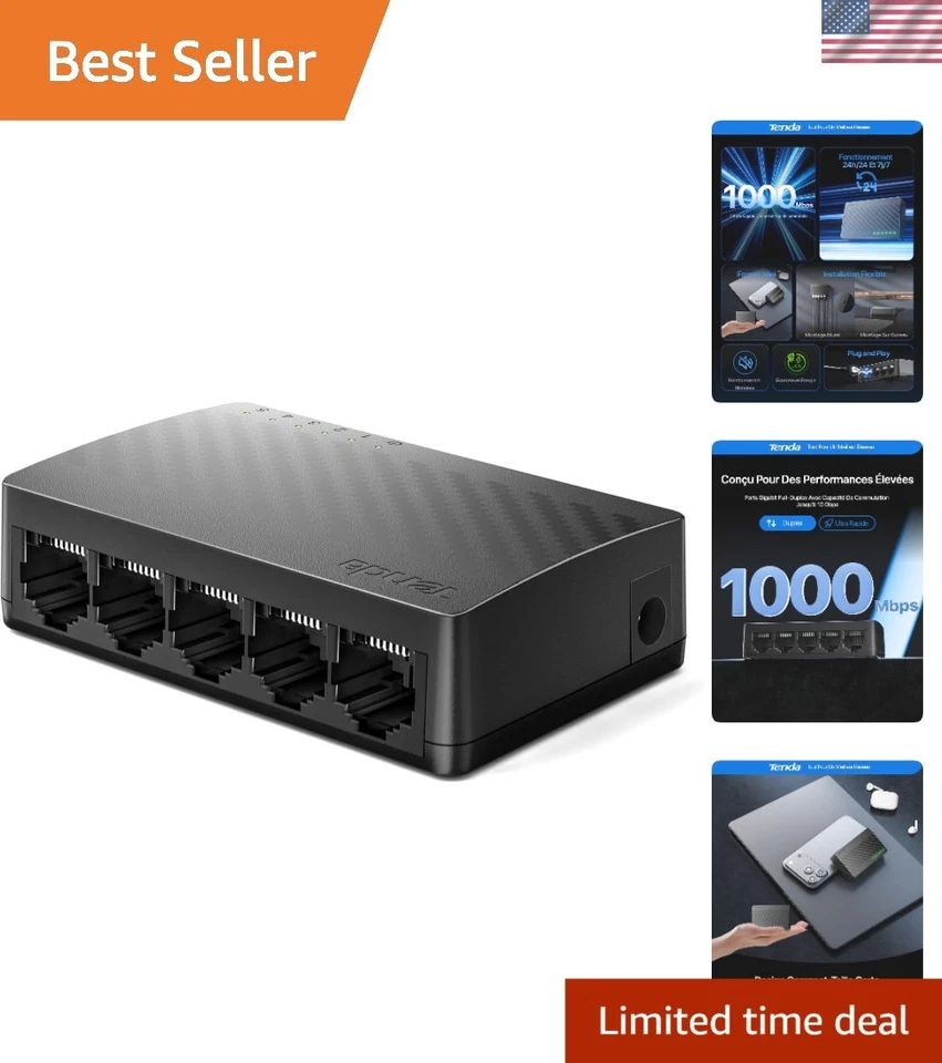 Commutateur Ethernet Tenda 5 Ports, 10/100/1000 Mbps, Design Compact et Efficace - Photo 1/4