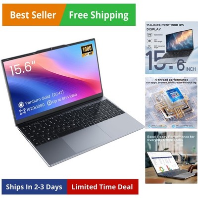 15.6'' FHD Laptop Computers, Compatible with Windows 11, Pentium Gold Beats Pe...