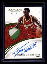 2014-15 Panini Immaculate Dominique Wilkins Game Used Prime Patch Auto /75 HOF
