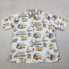 Vintage Reyn Spooner Hawaiian Shirt Mens XL White All Over Print Baseball USA