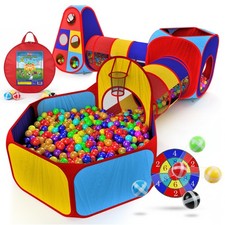 Playz 5pc Kids' Play Tents  Tunnels - Ball Pit for Toddlers Basketball Hoop