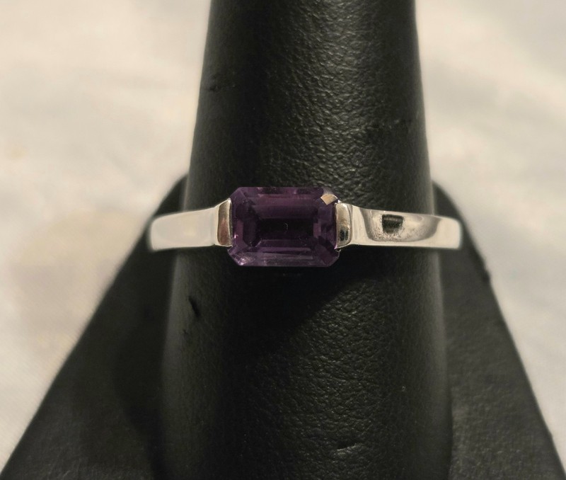 Sterling Silver Purple Amethyst Ring - Unique East-West Setting