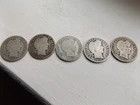 LOT OF 5 VINTAGE BARBER DIMES 90% SILVER 1910,1911,1912,1913 AND 1915 WEAR ,TONE