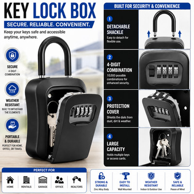Lockbox Key Lock Box For Outside-Combination For House Key-Portable/Wall Mounted