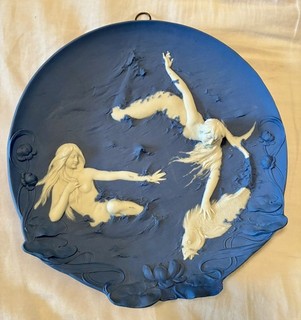 Volkstedt Porcelain Wall Plaque Blue Jasper Ware Germany