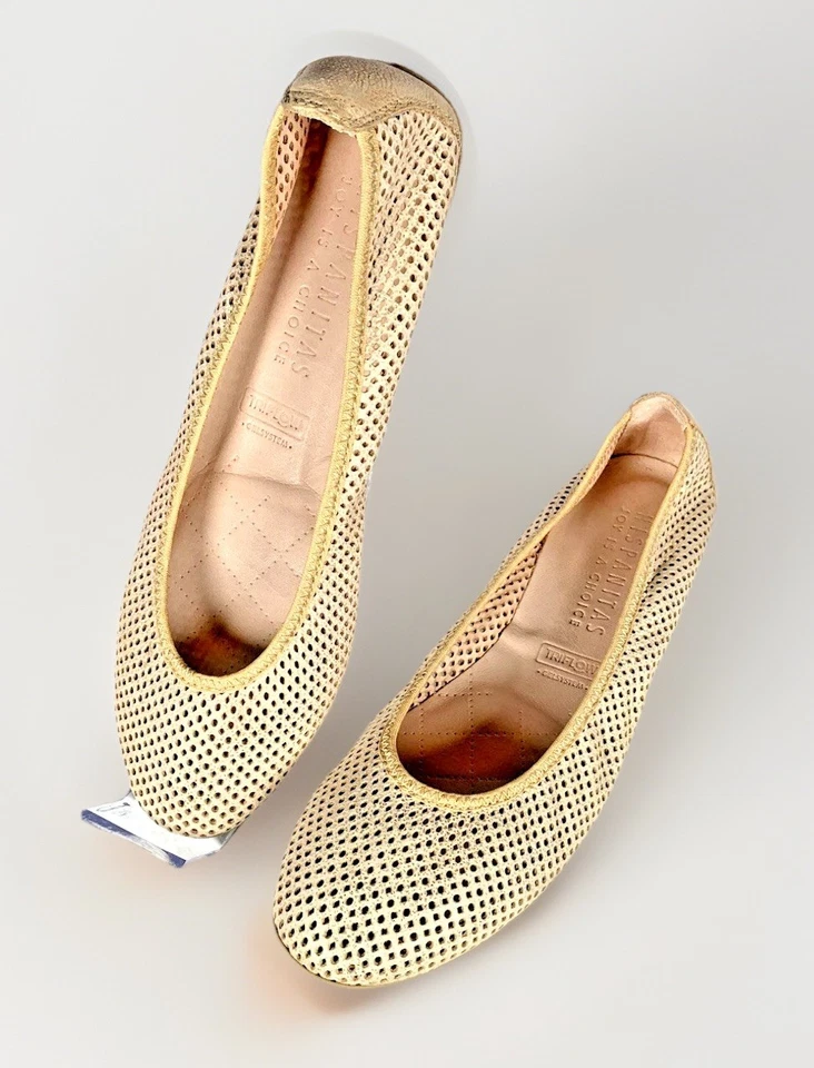 Hispanitas Mujer Stanton Ballet Plano Arena Rafia Cuero Zapatos 37.5/7.5 NUEVOS $229 Foto 2 de 4