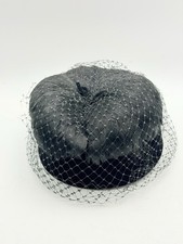 Vintage 1950s Black Feather Fascinator Hat Veil Union Made USA