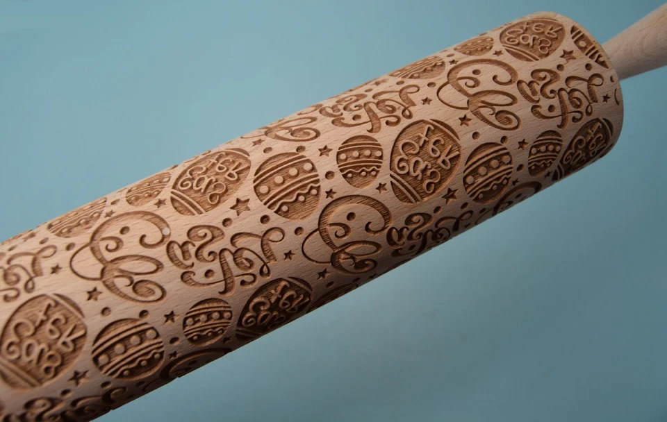 EASTER Embossed Rolling Pin Springerle Cookies Dough Roller wood - Image 4 of 4