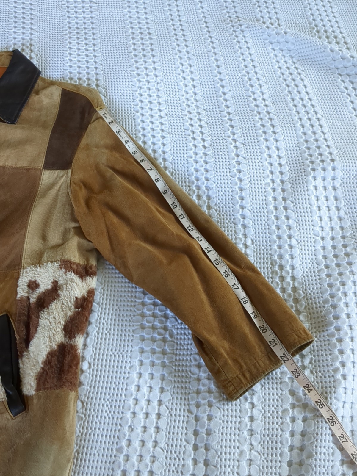 Vtg Express Patchwork Leather Jacket Cow Women Br… - image 12