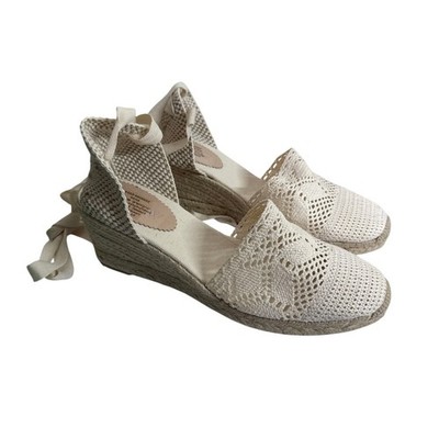 J.Crew Ivory Crochet Lace-Up Wedge Espadrilles NIB Size 10 Perfect for Weddings