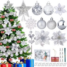 76Pcs Christmas Tree Decorations Set, Silver Hanging Ornaments w/Bulk Shatter...