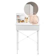 White Makeup Vanity Small Vanity Desk With Storage Box & Mirror For Bedroom