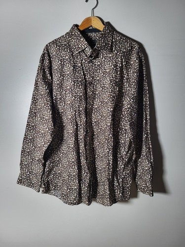 Men’s 18 34/35 3XL Tailored Fit Leopard Print Cotton Long Sleeve Button Up Shirt - Picture 2 of 8