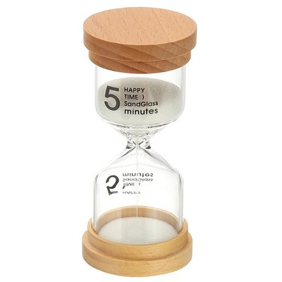 Timer Sand 5 Min, Sanduhr aus Borosilikatglas und Holz für Weiß