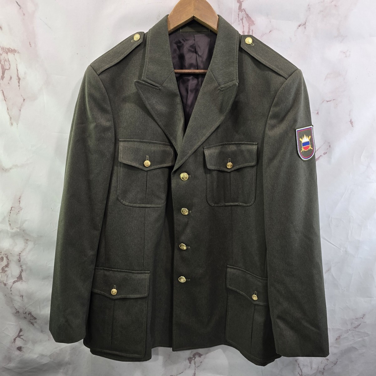 Vintage Military Coat Mens Medium Green Slovenian Wool Jacket Army