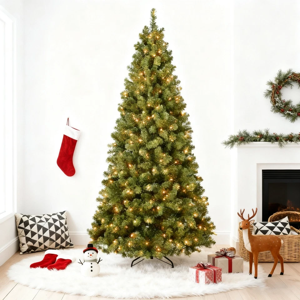 9ft Pre-Lit Artificial Christmas Tree with 1930 Tips 650 Lights Foldable Base - Image 2 of 4