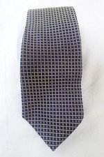 Nautica Tie Silk Navy Blue Yellow Geometric Grid Print USA Made Necktie