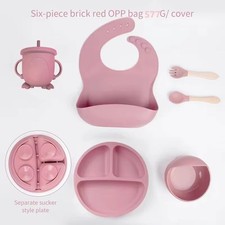 Baby Silicone Feeding Set 6PC Suction Plate Bib Bowl Spoon Fork Training