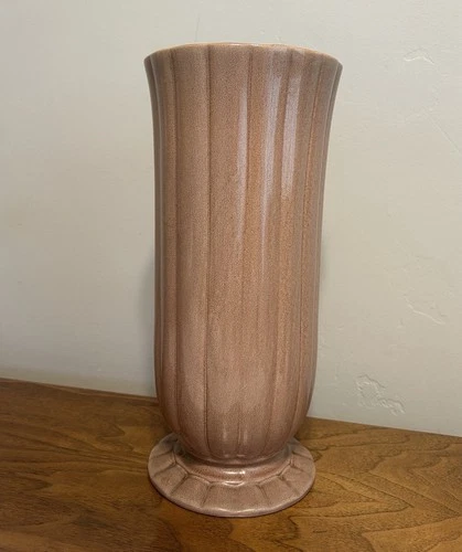 Red Wing Tan Speckled Ribbed 12" Vase - Marked Red Wing U.S.A. M-1529