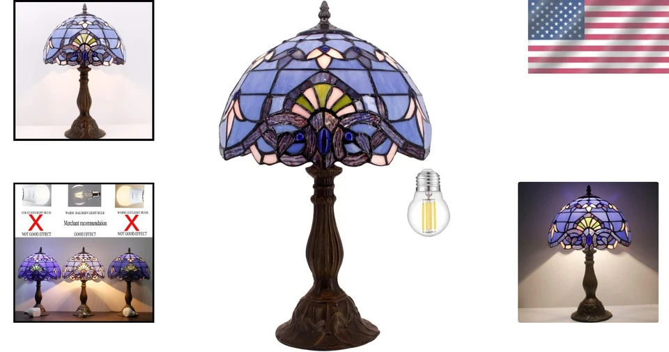 Lámpara Tiffany barroca vintage azul púrpura - Lámpara de mesa estilo antiguo 12"x18" Foto 2 de 4