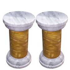 Paire De Colonnes Stand en Marbre Jaune Sienne Et Carrara Italian Design H 54