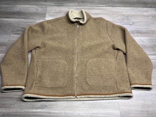 Chaqueta polar Woolrich vintage para mujer L avena imitación sherpa cremallera completa abrigo difuso