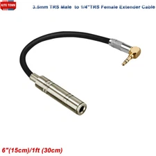 3.5mm 1/8" TRS Male Right Angle to TRS 1/4" Female Stereo Extender Adapter Cable