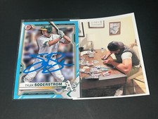Tyler Soderstrom A's Auto Signed 2021 Bowman Sky Blue Base .