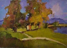 Road to autumn, 50x70 cm, Canvas, Painting by Shandor Alexander