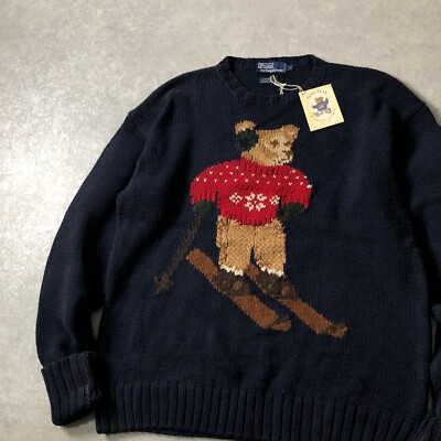 Polo Ralph Lauren HAND KNIT Sweater Polo Bear Ski Navy Men's Size
