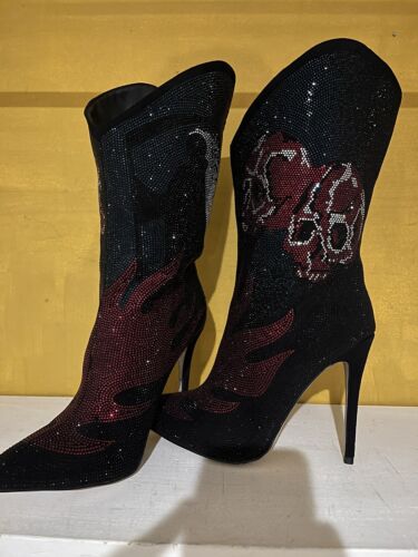 Strass High Heel Halloween Stiefel 8,5M Schädel kantig - Bild 3 von 10