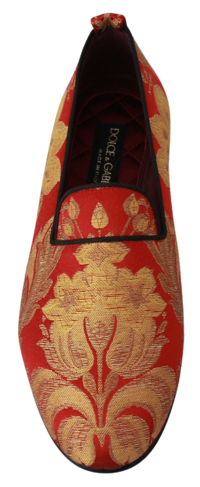 PANTOFOLA D’ORO Dolce & Gabbana Pantofole Broccato Rosso Oro Mocassini Scarpe Uomo Autentiche