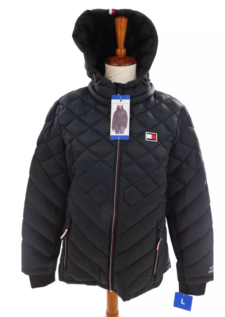 Tommy Hilfiger Women s Large Jacket Black Puffer Lightweight With Hood
