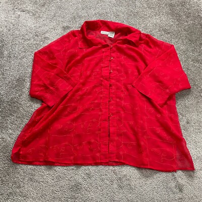 White Stag Sheer Button Down Shirt Womens Plis 22/24W Red Long Sleeve Mesh Top