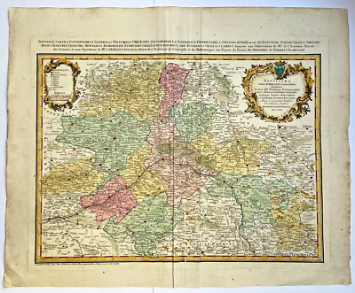 FRANCE ORLEANS 1762 HOMANN HRS LARGE ANTIQUE ENGRAVED MAP 18TH