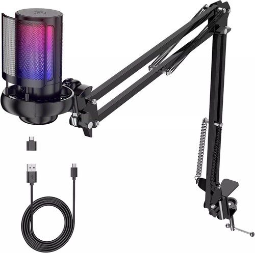 USB Mikrofon mit Arm RGB Kondensator Gaming Mikrofone PC mit Stummschalttaste DE - Afbeelding 13 van 18