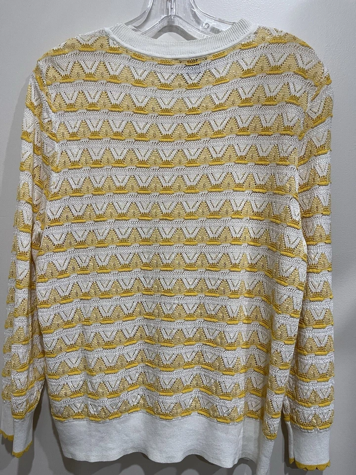 Kate Spade White & Yellow Classic Pointelle Sweater Size XL Retails NWOT $287.00 - Image 3 of 4