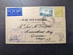 1934 Australia Airmail First Flight Cover FFC Melbourne to Dunedin New Zealand