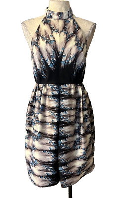 Anthropologie TIBI Backless Dress 8 Silk Black Gray Ivory Blue Open Back NEW NWT