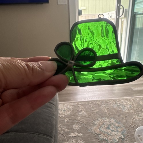 STAINED GLASS IRISH HAT CLOVER TIFFANY STAINED GLASS - Picture 6 of 7