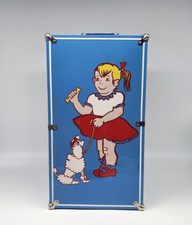 Vintage Doll Wardrobe-Travel Trunk Metal Little Girl Poodle Litho 19 x 10 x 10.5