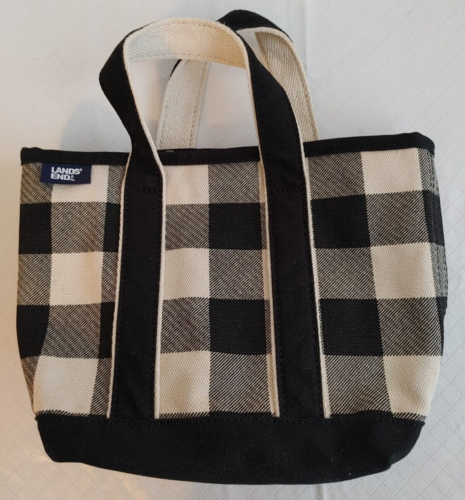 Lands' End Black & Cream Buffalo Check Small Bag Canvas Top Zip  #20902 - Picture 1 of 5