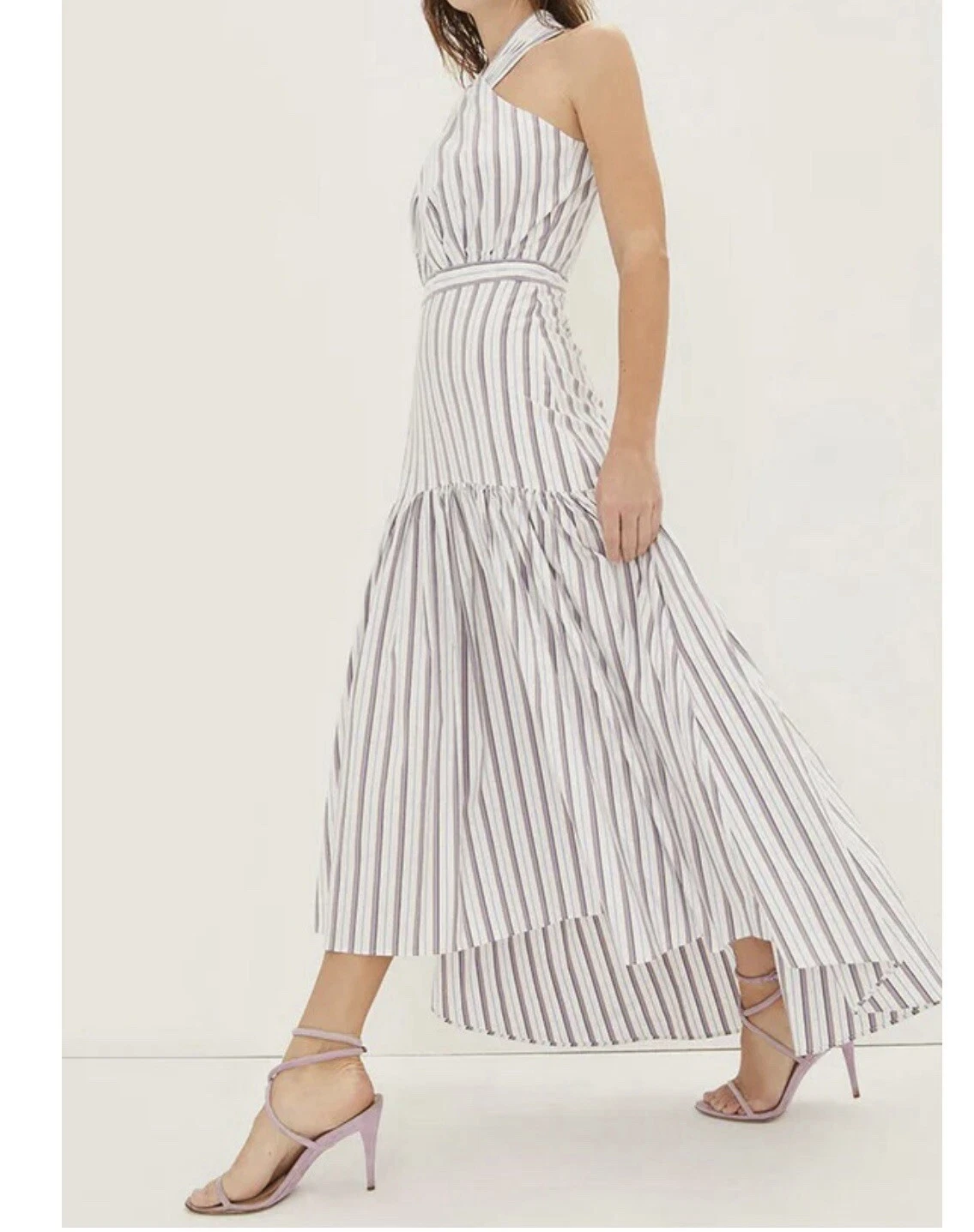 OFF WHITE Bellissimo abito Veronica Barba Radley bianco sporco multi righe taglia 2 nuovo con etichette ret. $598