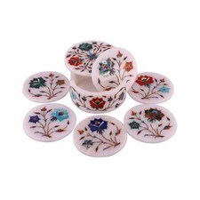 Marble Tea coaster set lapis stones inlay wor...