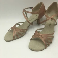 Angelo Luzio 5-strap ballroom dance shoe satin light copper tan 10 11 new 